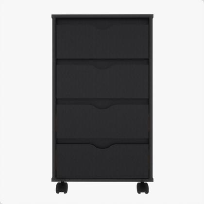 Imagem de Mesa de Cabeceira para quarto de casal ou solteiro com pés rodízios e 4 gavetas - Preto