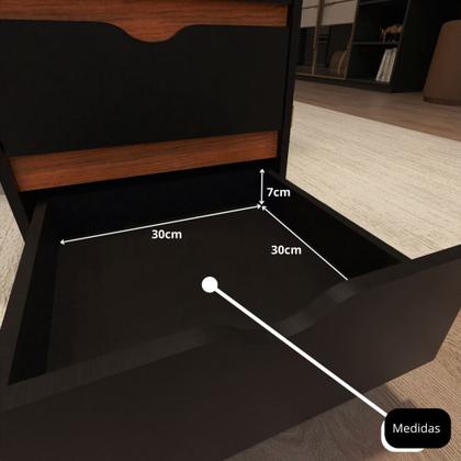 Imagem de Mesa de Cabeceira para quarto de casal ou solteiro com pés rodízios e 4 gavetas - Preto