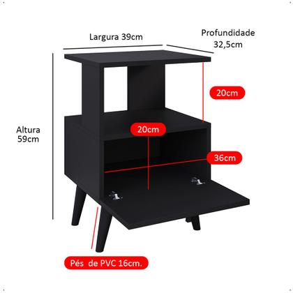 Imagem de Mesa de Cabeceira para Quarto Estilo Retro Romeu Com 1 Porta e Pés Antiumidade Lançamento T.L Moveis