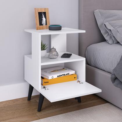 Imagem de Mesa de Cabeceira para Quarto Estilo Retro Romeu Com 1 Porta e Pés Antiumidade Lançamento T.L Moveis