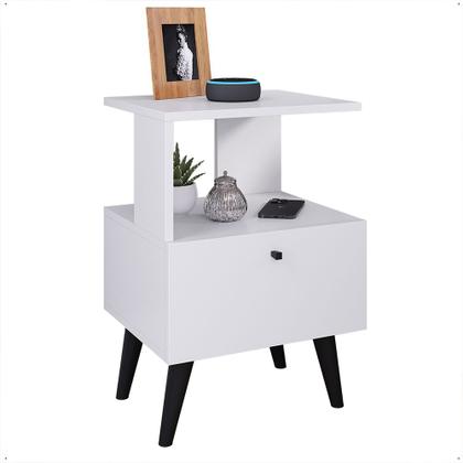 Imagem de Mesa de Cabeceira para Quarto Estilo Retro Romeu Com 1 Porta e Pés Antiumidade Lançamento T.L Moveis