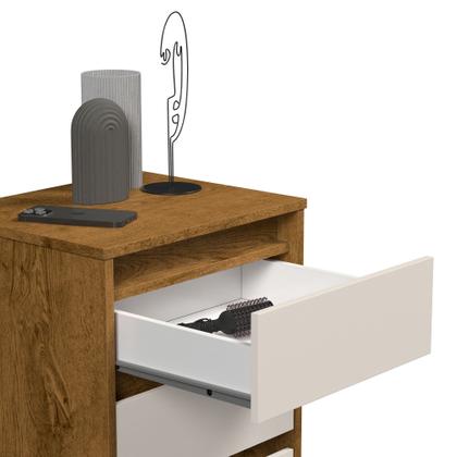 Imagem de Mesa de Cabeceira para quarto Retrô Wood 3 gavetas pés palito em plástico - Freijó com Off White