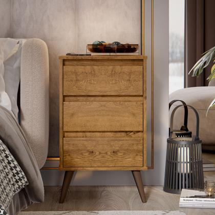 Imagem de Mesa de Cabeceira para quarto Retrô Wood 3 gavetas pés palito em plástico - Freijó