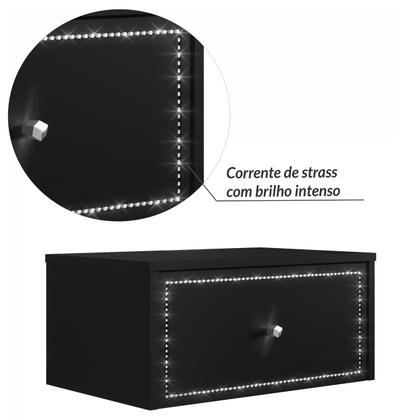 Imagem de Mesa de Cabeceira Penteadeira Suspensa Strass com divisórias 50cm Preto Ac - Olivar Móveis