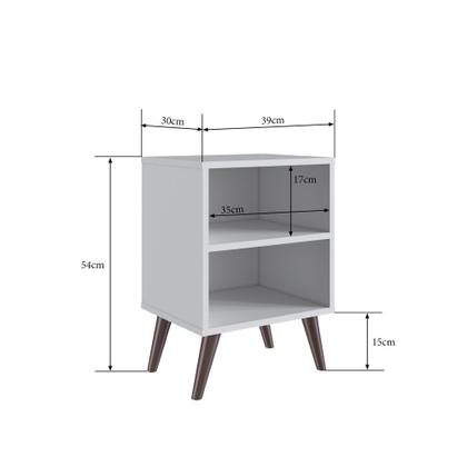 Imagem de Mesa de Cabeceira Pequena Apoio Lateral Com 1 Prateleira 4 Pés Quarto Branco