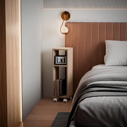 Imagem de Mesa De Cabeceira Pequena com rodinhas 20x20x60cm Carvalho Quarto Sala