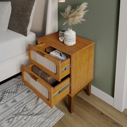 Imagem de Mesa de Cabeceira Pés de Madeira Estilo Retro 45cm Para Cama