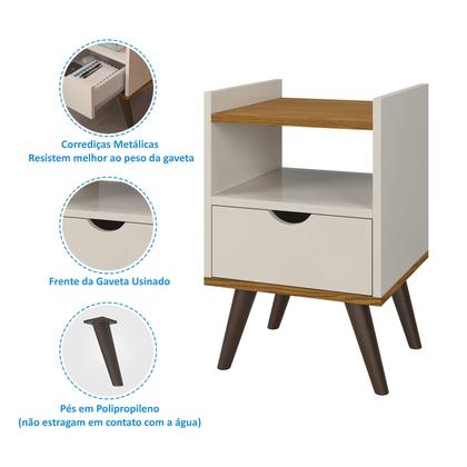 Imagem de Mesa De Cabeceira Pés Estilo Retrô Vintage Alice Off White/Freijo