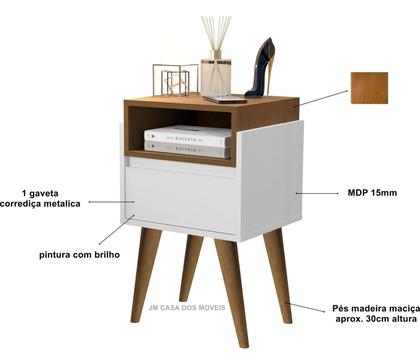 Imagem de Mesa de Cabeceira Pés Palito 1 gaveta Evora Cores - MJM Casa dos Moveis