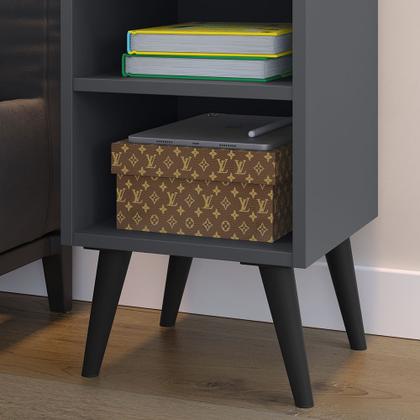 Imagem de Mesa de Cabeceira Pés Palito estilo retrô Maisa Com porta celular cor Cinza - Comprar Móveis em Casa