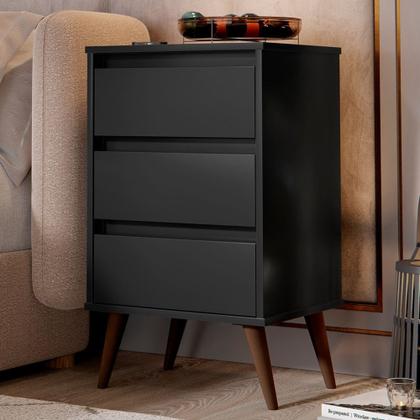 Imagem de Mesa de Cabeceira Pés Retrô 3 Gavetas 43cm Wood Preto - EJ Móveis