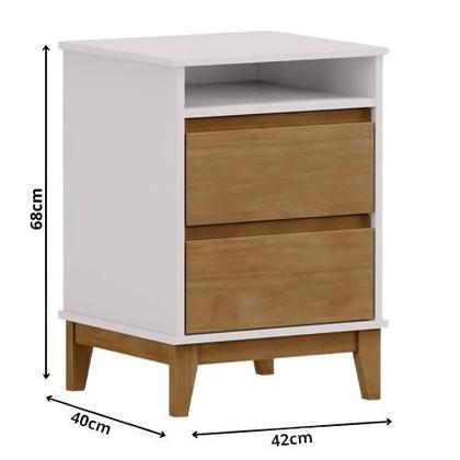 Imagem de Mesa de Cabeceira Prata 2 Gavetas Nicho Off White - Freijó