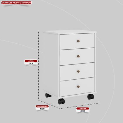 Imagem de Mesa de Cabeceira Presence 4 Gavetas 45 cm c/ Rodinha - Criado Demobile