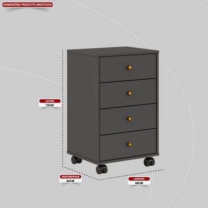 Imagem de Mesa de Cabeceira Presence 4 Gavetas 45 cm c/ Rodinha - Criado Demobile