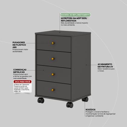 Imagem de Mesa de Cabeceira Presence 4 Gavetas 45 cm c/ Rodinha - Criado Demobile