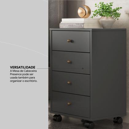 Imagem de Mesa de Cabeceira Presence 4 Gavetas 45 cm c/ Rodinha - Criado Demobile