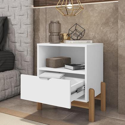 Imagem de Mesa de Cabeceira Quarto Antares 1 Gaveta Pés Madeira Maciça