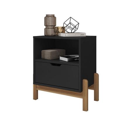 Imagem de Mesa de Cabeceira Quarto Antares 1 Gaveta Pés Madeira Maciça