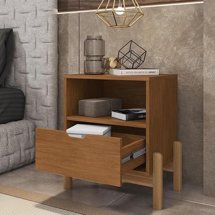 Imagem de Mesa de Cabeceira Quarto Antares 1 Gaveta Pés Madeira Maciça