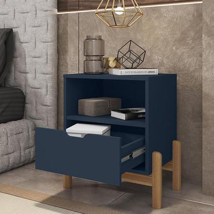 Imagem de Mesa de Cabeceira Quarto Antares 1 Gaveta Pés Madeira Maciça