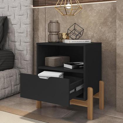 Imagem de Mesa de Cabeceira Quarto Antares 1 Gaveta Pés Madeira Maciça