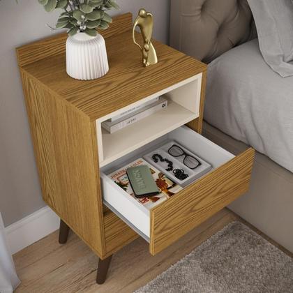 Imagem de Mesa de Cabeceira Quarto Apoio Lateral Cama Box Casal Estilo Decoração Retrô Álamo 2 Gavetas