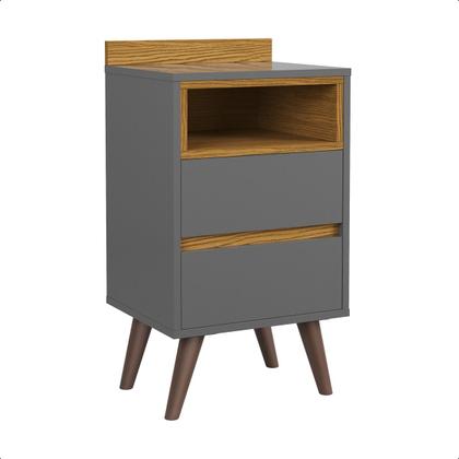 Imagem de Mesa de Cabeceira Quarto Apoio Lateral Cama Box Casal Estilo Decoração Retrô Álamo 2 Gavetas