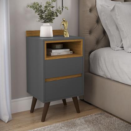 Imagem de Mesa de Cabeceira Quarto Apoio Lateral Cama Box Casal Estilo Decoração Retrô Álamo 2 Gavetas