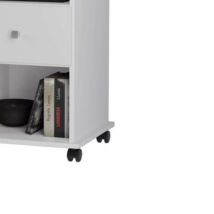 Imagem de Mesa De Cabeceira Quarto Gaveteiro Organizador com Pés em Rodízio e 1 Gaveta e 2 Nichos Otto Primus - Branco