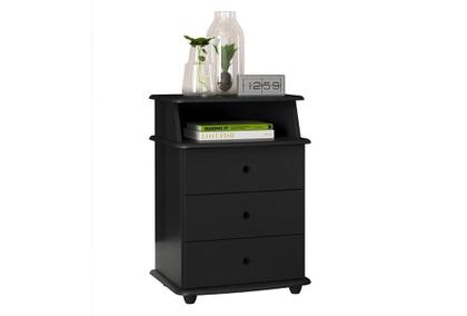 Imagem de Mesa de Cabeceira Quarto Luxo 3 Gavetas Preto - Rede Móveis