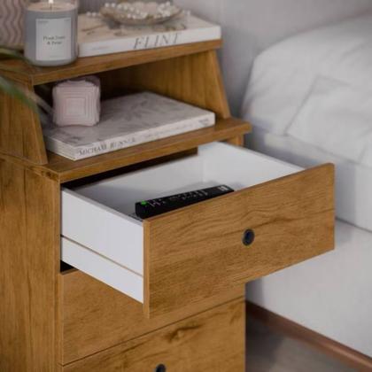 Imagem de Mesa de cabeceira Quarto luxo com 3 gavetas e nicho Freijó