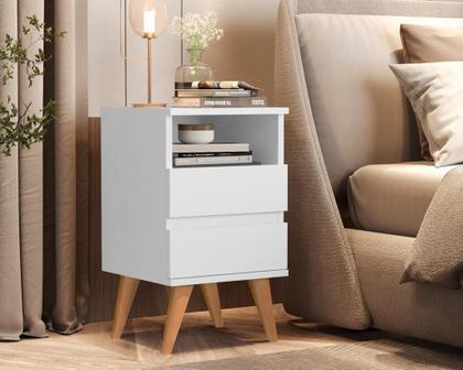 Imagem de Mesa de Cabeceira Quarto Mesinha Apoio Lateral Cama Box Casal Estilo Nicho Decoração Retrô Pop 2 Gavetas