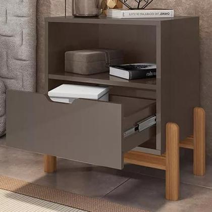 Imagem de Mesa De Cabeceira Quarto Mini Cômoda Antares 1 Gaveta e 1 Nicho - Cinza Pérola