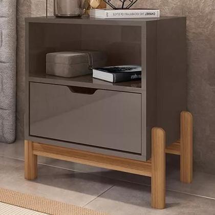 Imagem de Mesa De Cabeceira Quarto Mini Cômoda Antares 1 Gaveta e 1 Nicho - Cinza Pérola