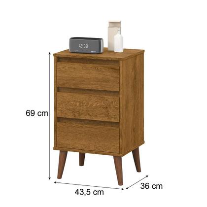 Imagem de Mesa de Cabeceira Quarto Retro Wood 3 Gavetas