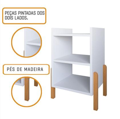 Imagem de Mesa De Cabeceira Quarto Sofia Com Prateleiras Moderna Pé Em Madeira Maciça