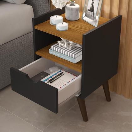 Imagem de Mesa De Cabeceira Quarto  Solteiro Alice 1 Gaveta -Preto 