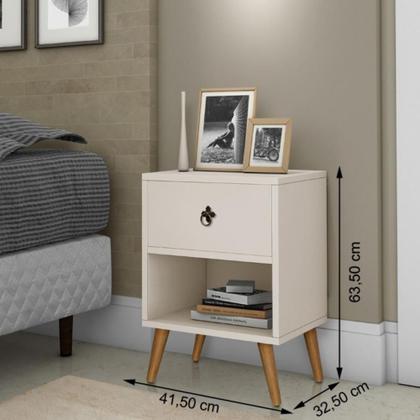 Imagem de Mesa de Cabeceira Retrô 1 Gaveta e Pés Palito Off White - Rede Moveis