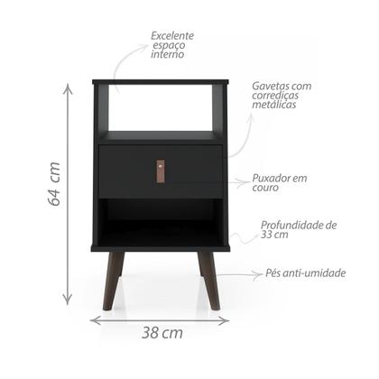 Imagem de Mesa De Cabeceira Retro 1 Gaveta Puxador Em Couro - Cores