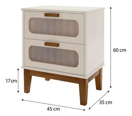 Imagem de Mesa de Cabeceira Retrô 2 Gavetas Santorini 45cm com Telinha Indiana Off White