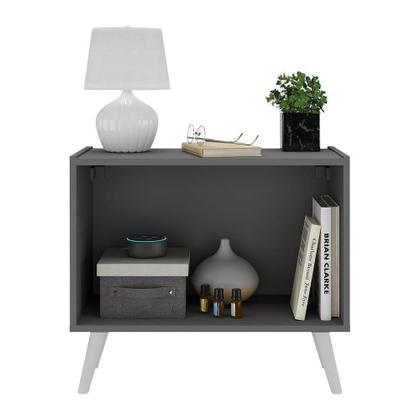 Imagem de Mesa De Cabeceira Retrô 2 Portas Multimóveis Mp4133 Grafite/branca Grafite/branco