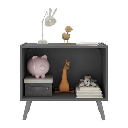 Imagem de Mesa De Cabeceira Retrô 2 Portas Multimóveis Mp4133 Grafite/cinza Grafite/cinza