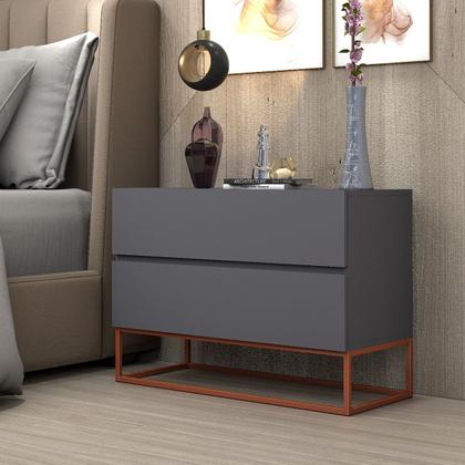 Imagem de Mesa De Cabeceira Retrô Alto Padrão Com 2 Gavetas Base Cobre