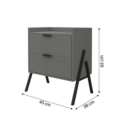 Imagem de Mesa de Cabeceira Retrô com 2 Gavetas Asher 45cm - Cinza
