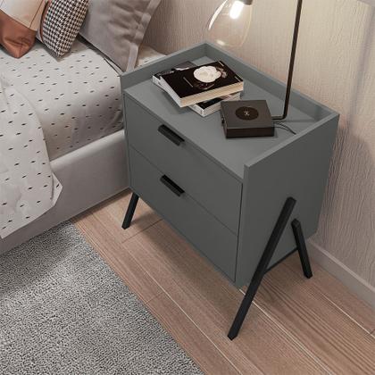 Imagem de Mesa de Cabeceira Retrô com 2 Gavetas Asher 45cm - Cinza