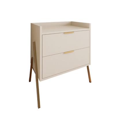Imagem de Mesa de Cabeceira Retrô com 2 Gavetas Asher 45cm - Off White