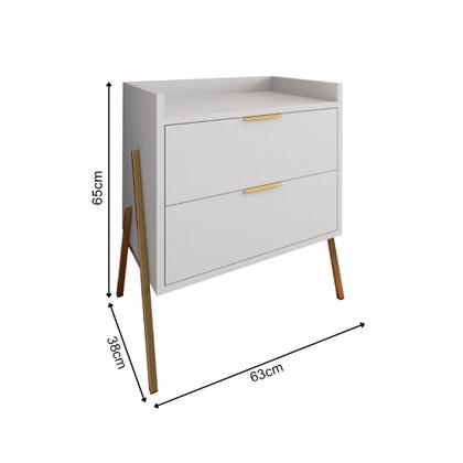 Imagem de Mesa de Cabeceira Retrô com 2 Gavetas Asher 63cm - Branco
