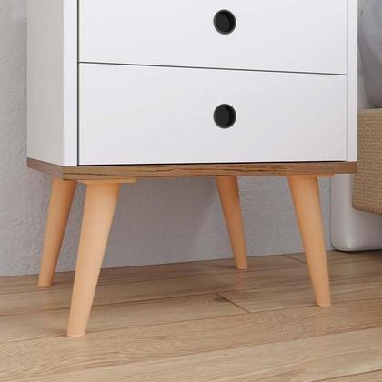 Imagem de Mesa de Cabeceira Retrô Mesinha Moderna com Gaveta e Nicho Suporte Cantinho Leitura Criado Quarto Dream  Off White/Freijó 