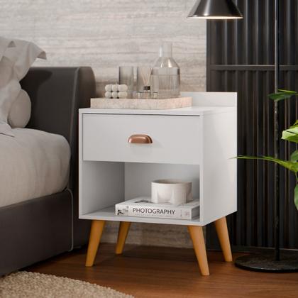 Imagem de Mesa De Cabeceira Retrô Pés Palito Retro - Perola New - Branco