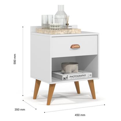 Imagem de Mesa De Cabeceira Retrô Pés Palito Retro - Perola New - Branco